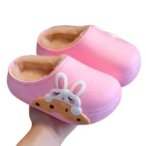 Kids Cartoon Warm Slippers – Waterproof Non-Slip Winter Home Shoes for Girls
