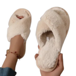 Warm Fluffy Fur Cross Slippers for Women – Lightweight Non-Slip Slides