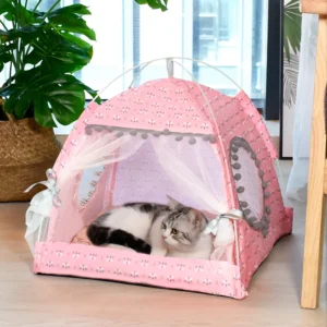 Semi-Enclosed Flower Print Cat Tent Bed