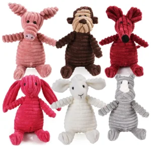 Corduroy Monkey Plush Molar Toy for Dogs – Squeaky Teeth Cleaning Toy