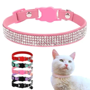 Rhinestone Bling Suede Cat Collar