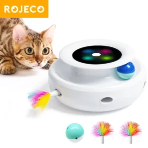 ROJECO 2-in-1 Smart Cat Toy – Automatic Feather and Ball 5-Mode Interactive