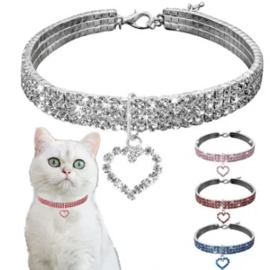 Rhinestone Love Collar for Cats and Dogs – Elastic Three-Row Necklace